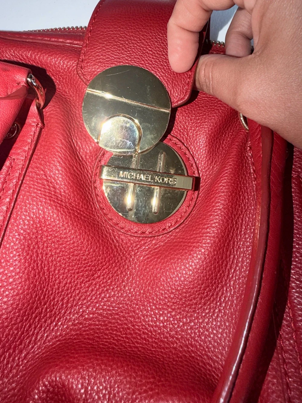 Michael Kors Red Leather Satchel with Gold Hardware